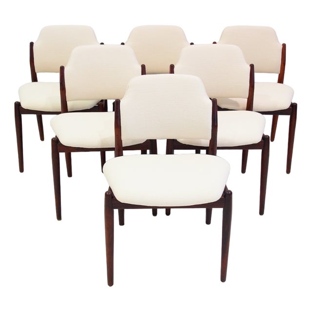 Hardwood Chairs with White Textile Covers by Arne Vodder for Sibast, 1960s, Set of 6 For Sale