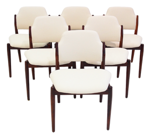 Hardwood Chairs with White Textile Covers by Arne Vodder for Sibast, 1960s, Set of 6