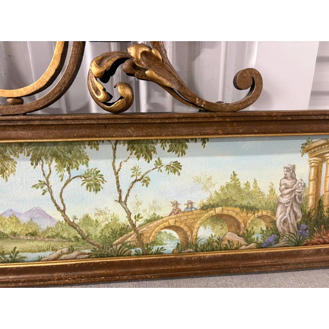 Brown French Decorative Wrought Iron Hanging Sign With a Modern Painting, 19th Century For Sale - Image 8 of 10