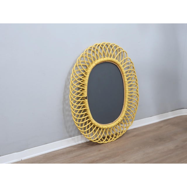 Albini Yellow Lacquer Wicker Mirror attributed to Franco Albini, 1960s For Sale - Image 6 of 11