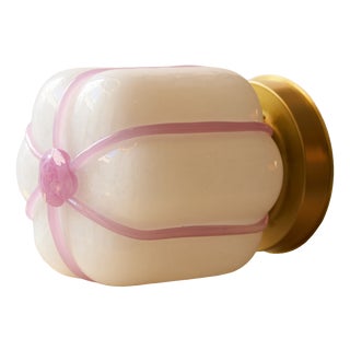 Satin Brass & Sculptural Mouth-Blown Glass Ceiling Light by Zavadski For Sale