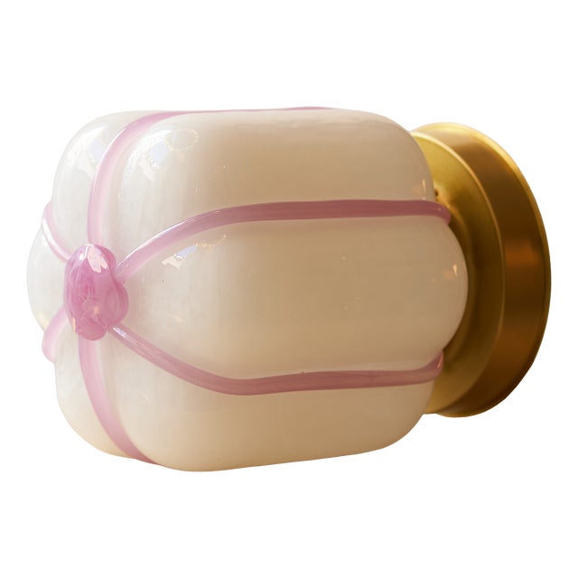 Satin Brass & Sculptural Mouth-Blown Glass Ceiling Light by Zavadski For Sale