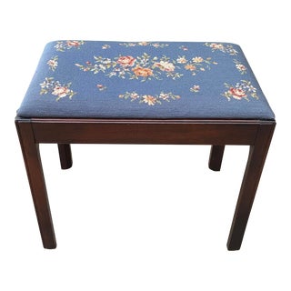 Vintage Georgian Style Needle Point Mahogany Ottoman / Bench For Sale