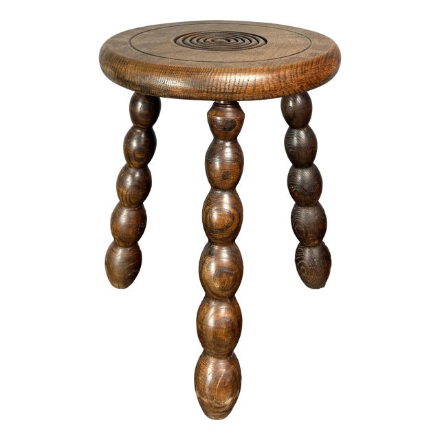 Mid-Century Turned Wood Bobbin Stool in the style of Charles Dudouyt, France, 1950s For Sale