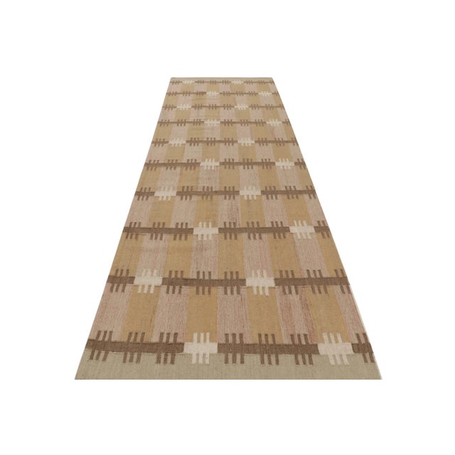 2010s Rug & Kilim’s Scandinavian Style Runner in Beige-Brown With Geometric Patterns For Sale - Image 5 of 8