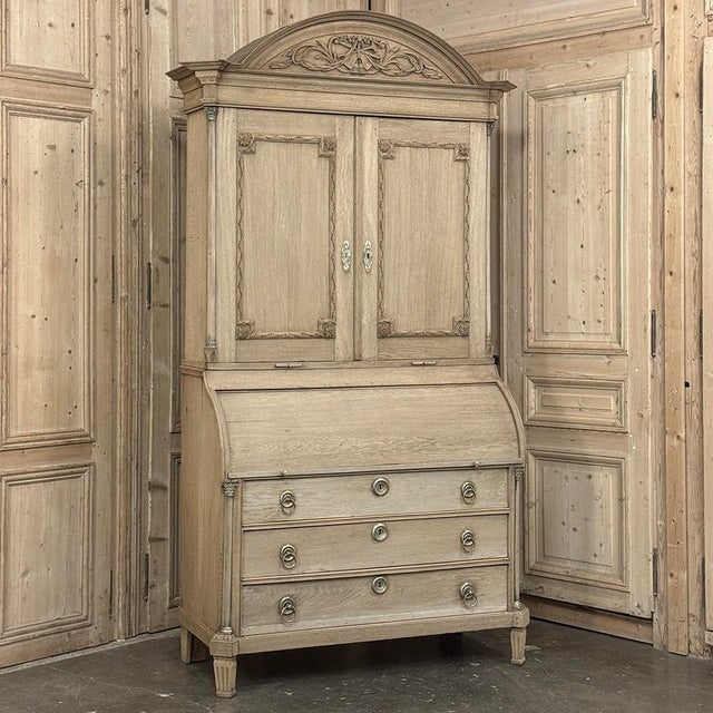 Neoclassical 18th Century Dutch Neoclassical Stripped Oak Secretary ~ Bookcase For Sale - Image 3 of 18
