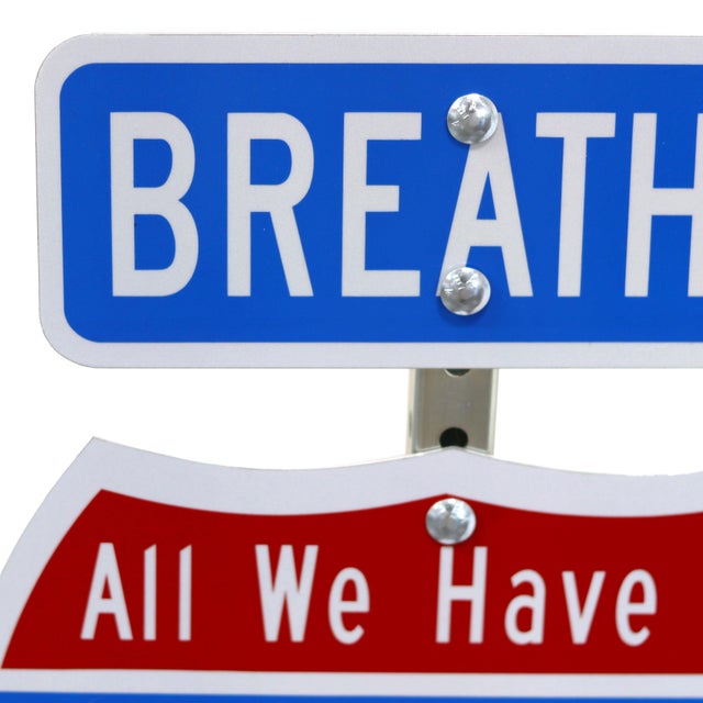 Metal Innerstate Now (Breathe) - Original Mindfulness Pop Art Steel Sign Sculpture by Scott Froschauer For Sale - Image 7 of 9