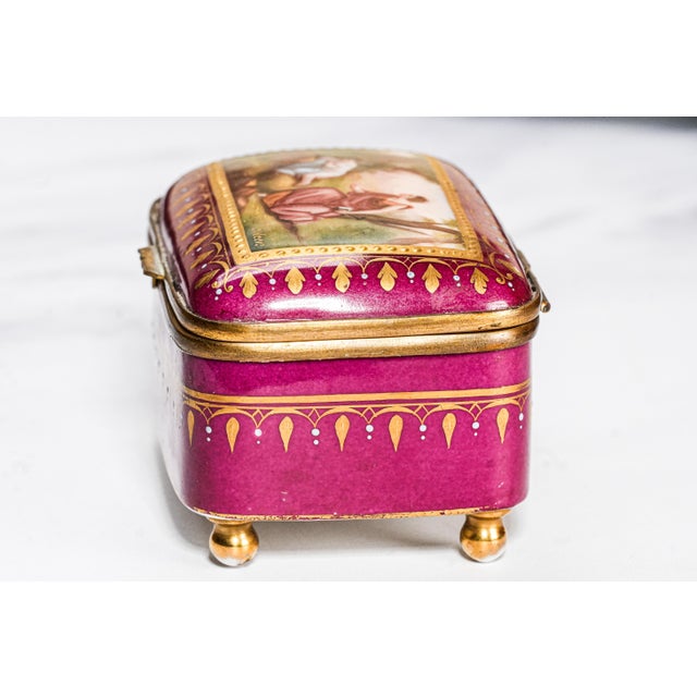 Quality Hand Painted Antique Porcelain Trinket Jewelry Box For Sale - Image 13 of 17