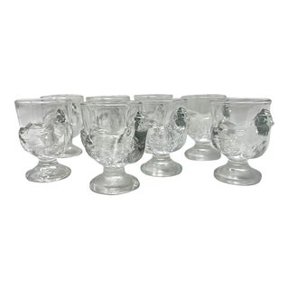 Set of 8 French Luminarc Clear Pressed Glass Egg Cups, Mid 20th Century For Sale