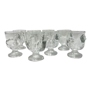 Set of 8 French Luminarc Clear Pressed Glass Egg Cups, Mid 20th Century