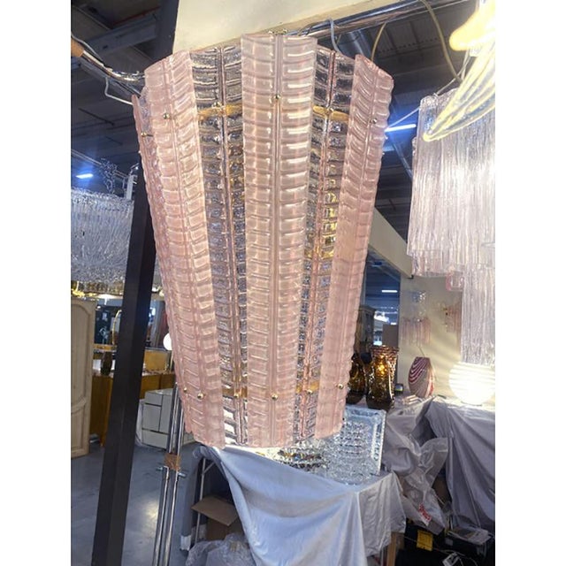 Lantern in pink transparent and sanded murano glass chandelier luxury murano glass lantern in barovier e toso style pink...