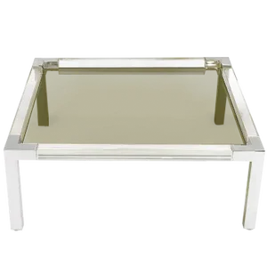Chrome and Lucite Coffee Table With Smoked Glass Top Manner of Charles Hollis Jones
