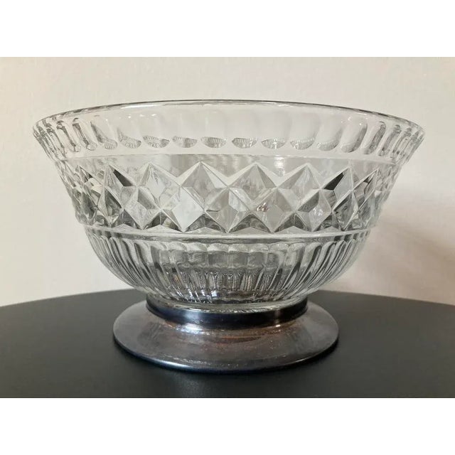 A beautiful crystal glass and silver plate footed bowl, circa early-20th century, England, Europe. Centerpiece crystal...