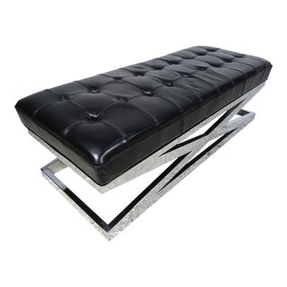 Late 20th Century Modern X-Base Upholstered Bench For Sale