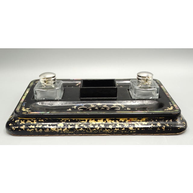 Antique English Double Inkwell Desk Organizer For Sale - Image 10 of 12