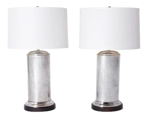 Crocodile Embossed Silver Table Lamps - A Pair