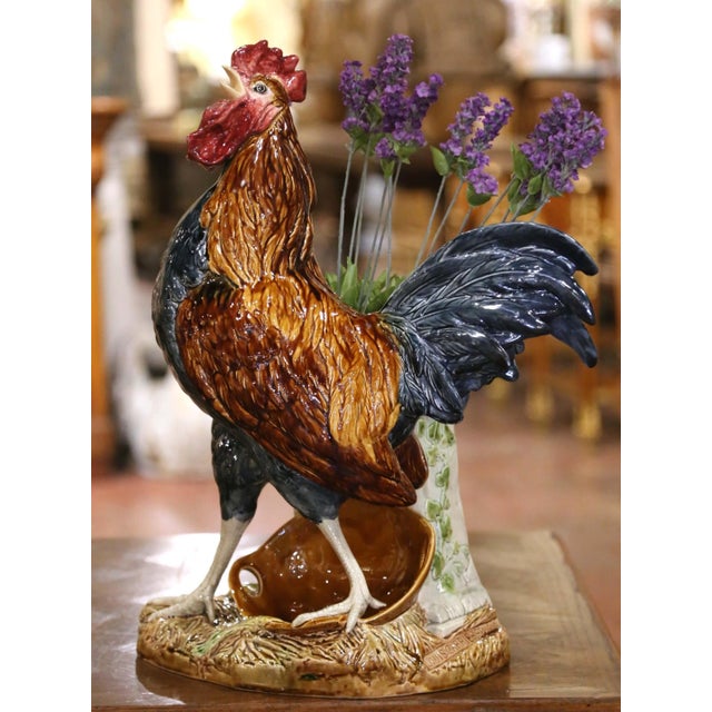 19th Century French Barbotine Rooster Vase by Louis Carrier-Belleuse For Sale - Image 11 of 14