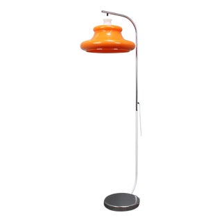 Vintage Hungarian Space Age Orange Plastic and Chrome Floor Lamp, 1970s For Sale