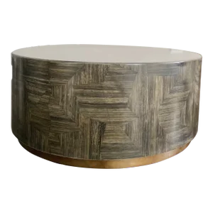 Made Goods Boyd Sleek Black Horn Inlay Modern Round Coffee Table