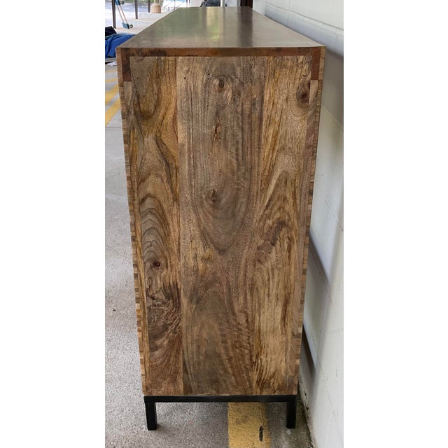 Unique Abstract Modern Walnut Finished Wood Bookcase, black metal frame, showroom floor sample