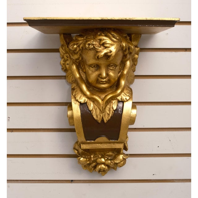 Traditional Pair Cherub Gold Finish Wall Sconce Shelves For Sale - Image 3 of 10