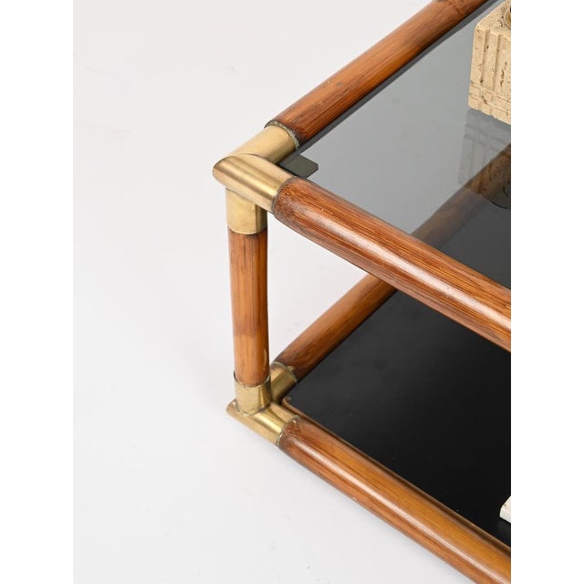 Bamboo, Brass and Smoked Glass Coffee Table in the style of Gabriella Crespi, Italy, 1970s For Sale - Image 11 of 14