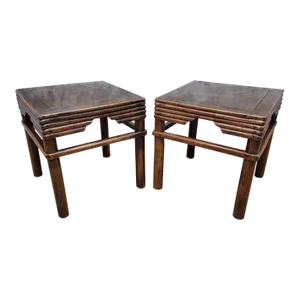 Antique Shanxi Province Pierced Apron Elm Side Table - Pair