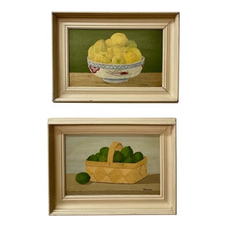 Country Chic in a Pair of Citrus Paintings For Sale