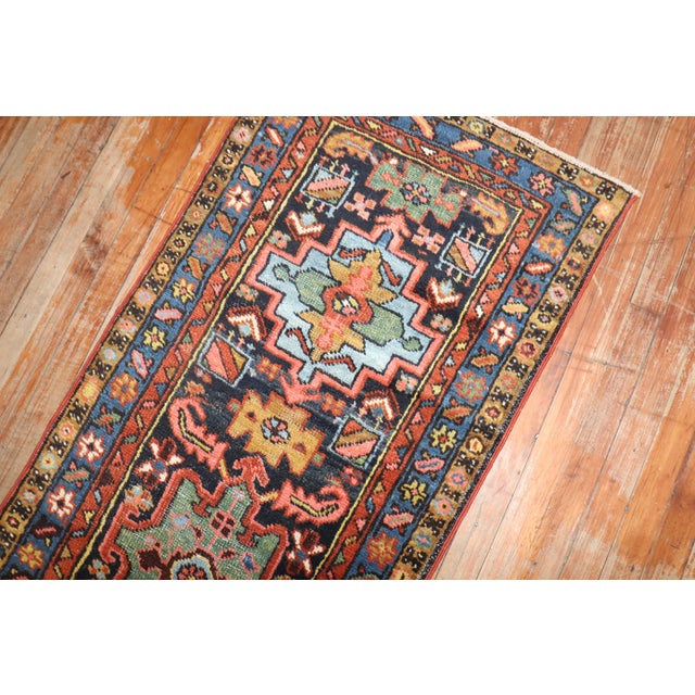 Zabihi Collection Antique Navy Blue Narrow Heriz Runner - 2'3" x 8'6" For Sale - Image 10 of 11