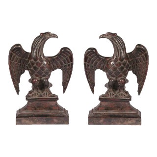 1990s Italian Carved Eagle Bookends in Oxidized Silver Finish - a Pair For Sale