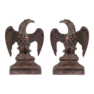 1990s Italian Carved Eagle Bookends in Oxidized Silver Finish - a Pair For Sale