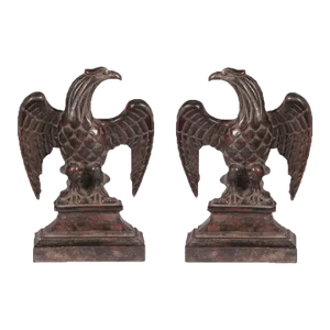 1990s Italian Carved Eagle Bookends in Oxidized Silver Finish - a Pair