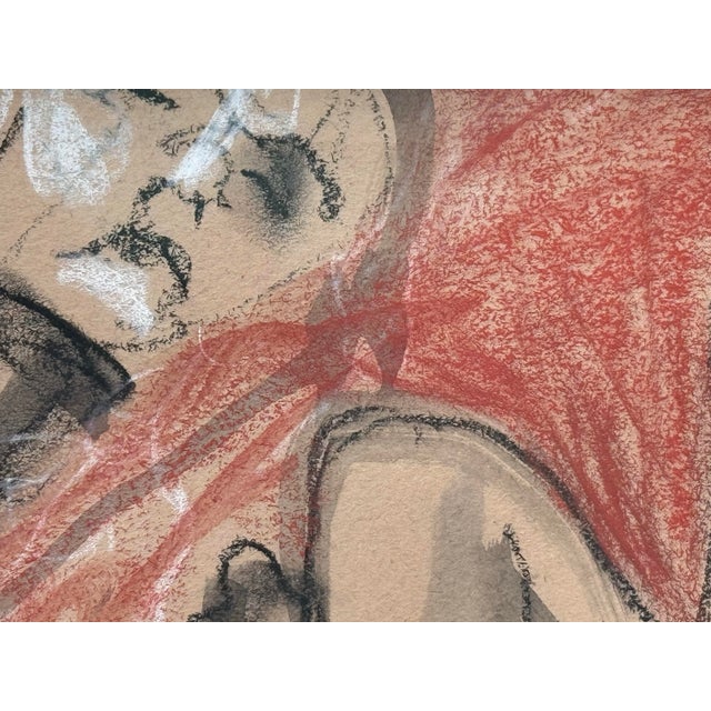 Gorgeous Abstract / Figurative Wood Framed Conte Drawing by Erica Everage- New For Sale In Los Angeles - Image 6 of 8