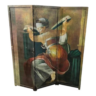 Mid-20th Century Hand-Painted Neoclassical Figural Folding Screen For Sale