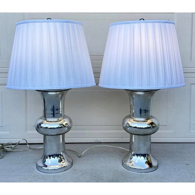 Pair of Visual Comfort & Co. Bull Nose Cylinder Mercury Glass Table Lamps by Chapman & Myers – Dimmer Stunning pair of...