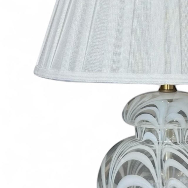 Contemporary Vintage Handblown Art Glass Table Lamp With Pleated Linen Shade For Sale - Image 3 of 5