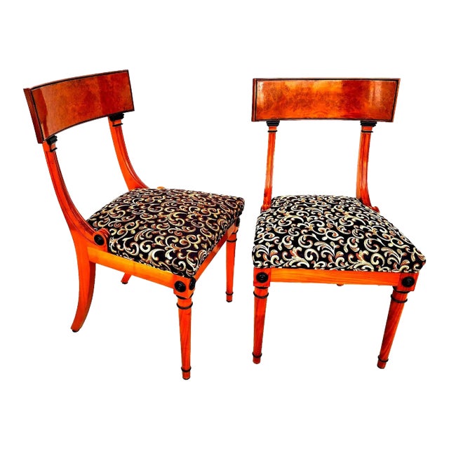 Pair of Biedermeier Empire Chairs Burl For Sale