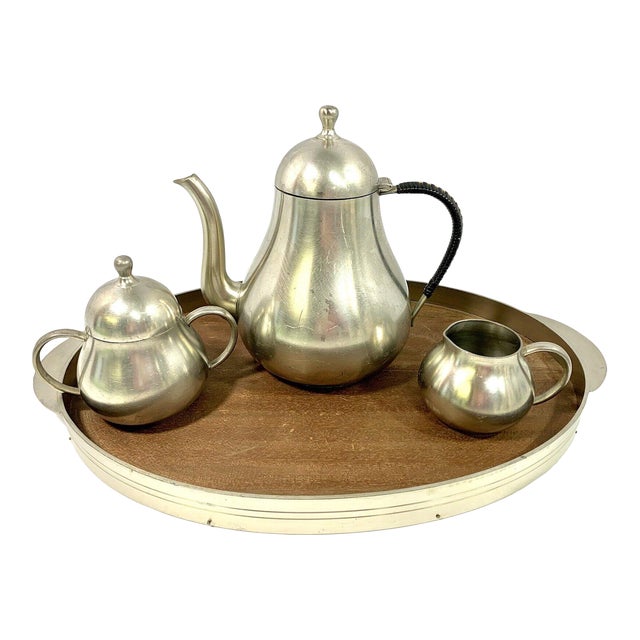 Vintage Meeuws & Zoon Den Haag Pewter Tea Service Set Tray Teapot