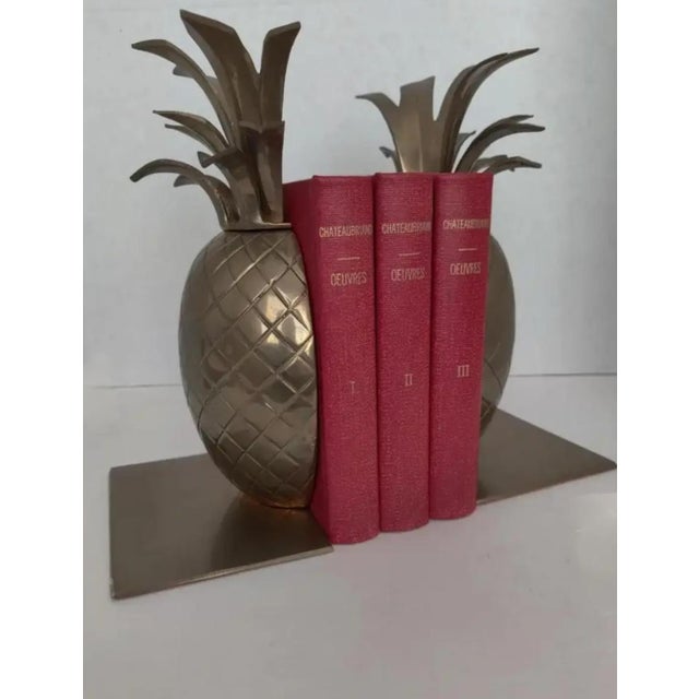 Vintage Hollywood Regency Brass Pineapple Bookends - A Pair For Sale - Image 4 of 9