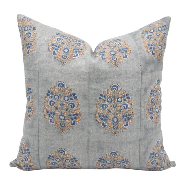 Fabdivine Rustic Block Print Pillow Cover 26x26 Inch Handmade Thick Linen - Guldasta For Sale