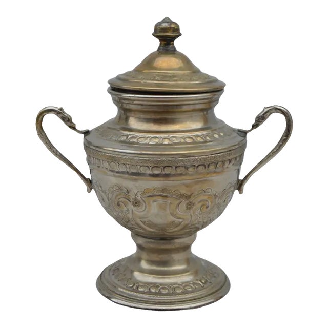 Antique Moroccan Silver & Brass Urn with Engravings For Sale