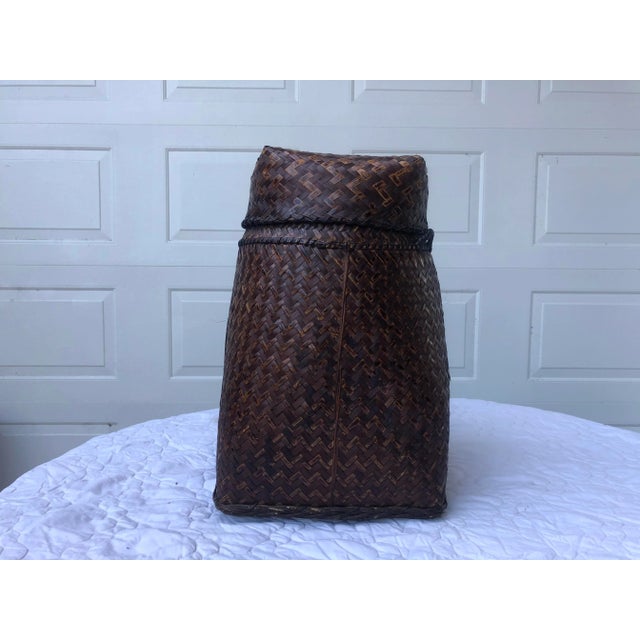 Boho Chic Vintage Large Wicker Basket With Detachable Lid For Sale - Image 3 of 7
