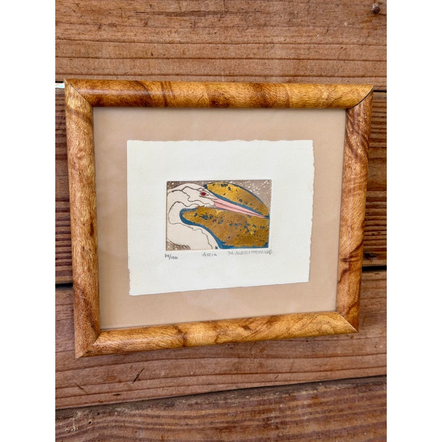 Limited Edition Egret Etching “Aria” by M. Albritton in Faux Burl Wood Frame For Sale - Image 12 of 12