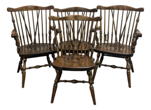 Vintage Ethan Allen Antiqued Pine Old Tavern Duxbury Chairs - Set of 4