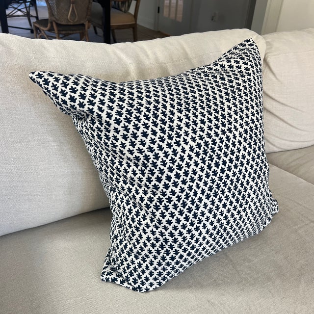 2020s Sister Parish Indigo Burmese in Ink Blue Linen 22” Square Pillow For Sale - Image 5 of 6