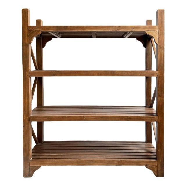 Colonial Vintage Teak Wood Storage Shelf For Sale