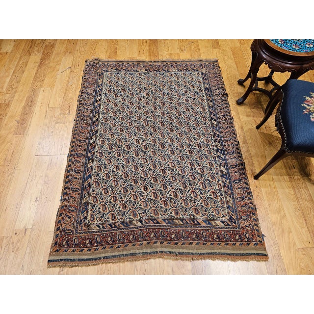 19th Century Late 19th Century Afshar Tribal Rug, Hand-Knotted Wool, All-Over Paisley Geometric Pattern, Ivory & Brown, 4x6 For Sale - Image 5 of 18