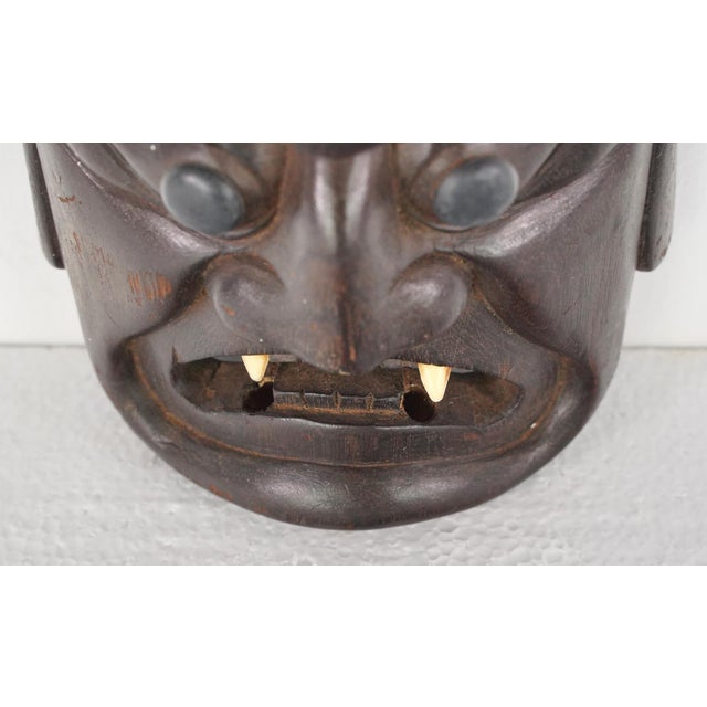 Pair of Vintage Japanese Hand Carved Wooden Masks For Sale - Image 9 of 11