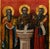 Late 18th Century Antique Greek Eastern Orthodox Religious Painted Icon Egg Tempera 3 Saints 1780 For Sale - Image 5 of 15