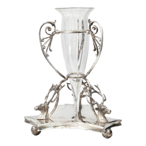 Victorian Stag's Head Silverplate & Glass Vase